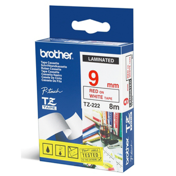 TZ-222 9mm Beyaz üzerine Kırmızı Laminasyonlu Etiket (TZ Tape)