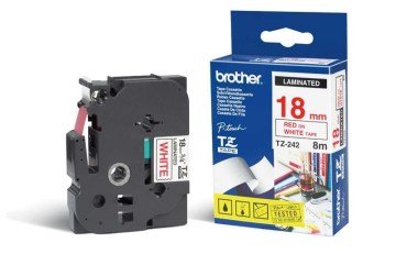 TZ-242 18mm Beyaz üzerine Kırmızı Laminasyonlu Etiket (TZ Tape)