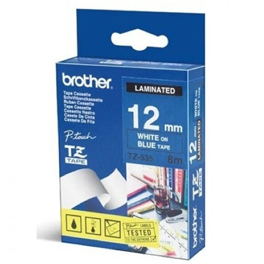 TZ-535 12mm Mavi üzerine Beyaz Laminasyonlu Etiket (TZ Tape)