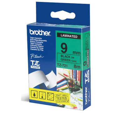 TZ-721 9mm Yeşil üzerine Siyah Laminasyonlu Etiket (TZ Tape)