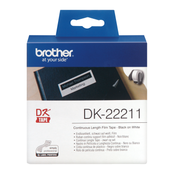 DK-22211 29mm Beyaz, Sürekli Form Dayanıklı Film Etiket, 15 metre (DK Serisi, Termal)