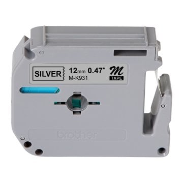 M-K931 12mm Gümüş üzerine Siyah Etiket (M-Tape)