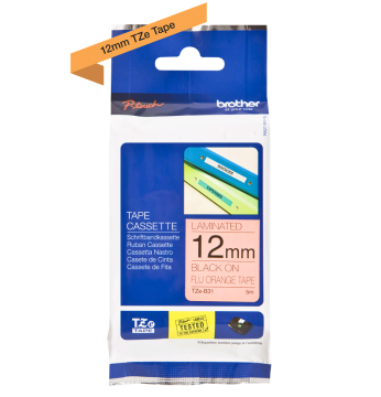 TZe-B31 12mm Fosforlu Turuncu üzerine Siyah Laminasyonlu Etiket (TZe Tape)