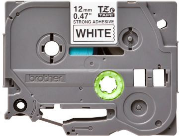 TZe-S231 12mm Beyaz üzerine Siyah Güçlü Yapışkanlı Laminasyonlu Etiket (TZe Tape)