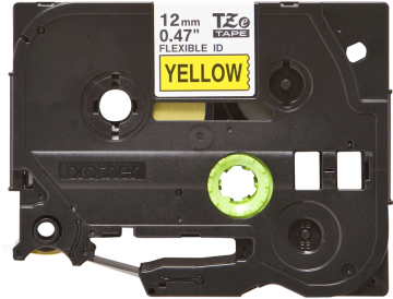 TZe-FX631 12mm Sarı üzerine Siyah Esnek Laminasyonlu Etiket (TZe Tape)