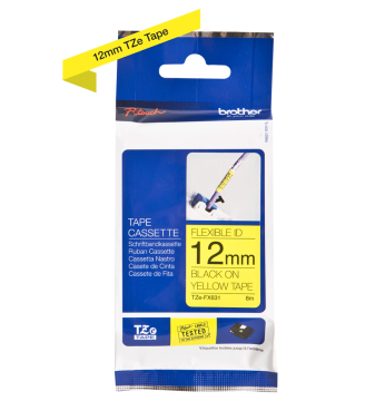 TZe-FX631 12mm Sarı üzerine Siyah Esnek Laminasyonlu Etiket (TZe Tape)