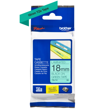 TZe-741 18mm Yeşil üzerine Siyah Laminasyonlu Etiket (TZe Tape)
