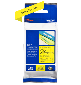TZe-651 24mm Sarı üzerine Siyah Laminasyonlu Etiket (TZe Tape)
