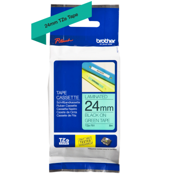 TZe-751 24mm Yeşil üzerine Siyah Laminasyonlu Etiket (TZe Tape)