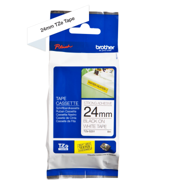 TZe-S251 24mm Beyaz üzerine Siyah Güçlü Yapışkanlı Laminasyonlu Etiket (TZe Tape)