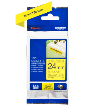 TZe-S651 24mm Sarı üzerine Siyah Güçlü Yapışkanlı Laminasyonlu Etiket (TZe Tape)