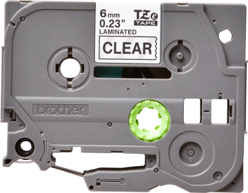 TZe-111 6mm Şeffaf üzerine Siyah Laminasyonlu Etiket (TZe Tape)