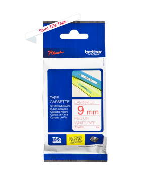 TZe-222 9mm Beyaz üzerine Kırmızı Laminasyonlu Etiket (TZe Tape)