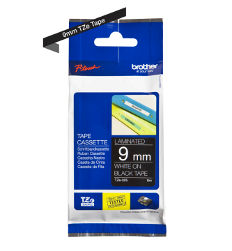 TZe-325 9mm Siyah üzerine Beyaz Laminasyonlu Etiket (TZe Tape)
