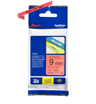 TZe-421 9mm Kırmızı üzerine Siyah Laminasyonlu Etiket (TZe Tape)