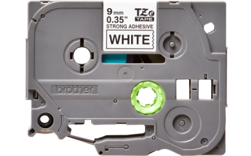 TZe-S221 9mm Beyaz üzerine Siyah Güçlü Yapışkanlı Laminasyonlu Etiket (TZe Tape)