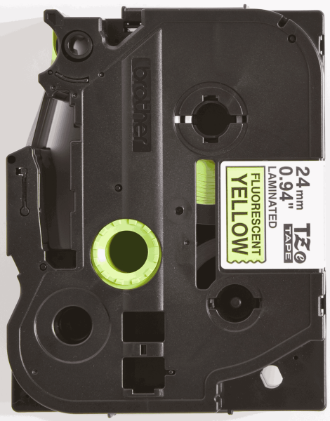 TZe-C51 24mm Fosforlu Sarı üzerine Siyah Laminasyonlu Etiket (TZe Tape)