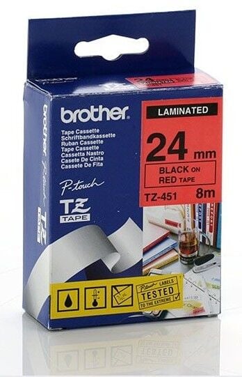 TZ-451 24mm Kırmızı üzerine Siyah Laminasyonlu Etiket