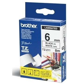 TZ-211 6mm Beyaz üzerine Siyah Laminasyonlu Etiket