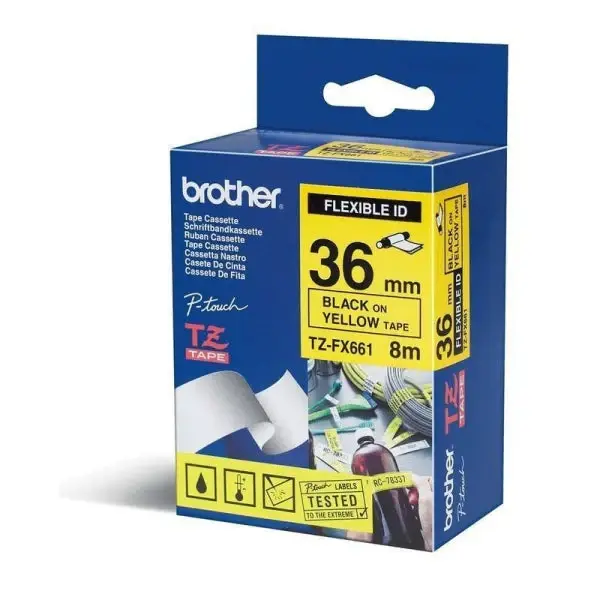 TZ-FX661 36mm Sarı üzerine Siyah Laminasyonlu Etiket