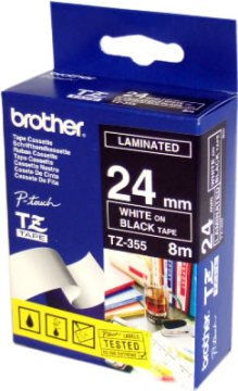 TZ-355 24mm Siyah üzerine Beyaz Laminasyonlu Etiket