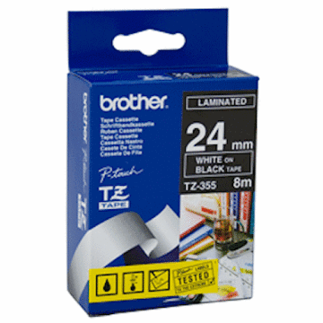 TZ-355 24mm Siyah üzerine Beyaz Laminasyonlu Etiket