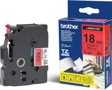 TZ-441 18mm Kırmızı üzerine Siyah Laminasyonlu Etiket